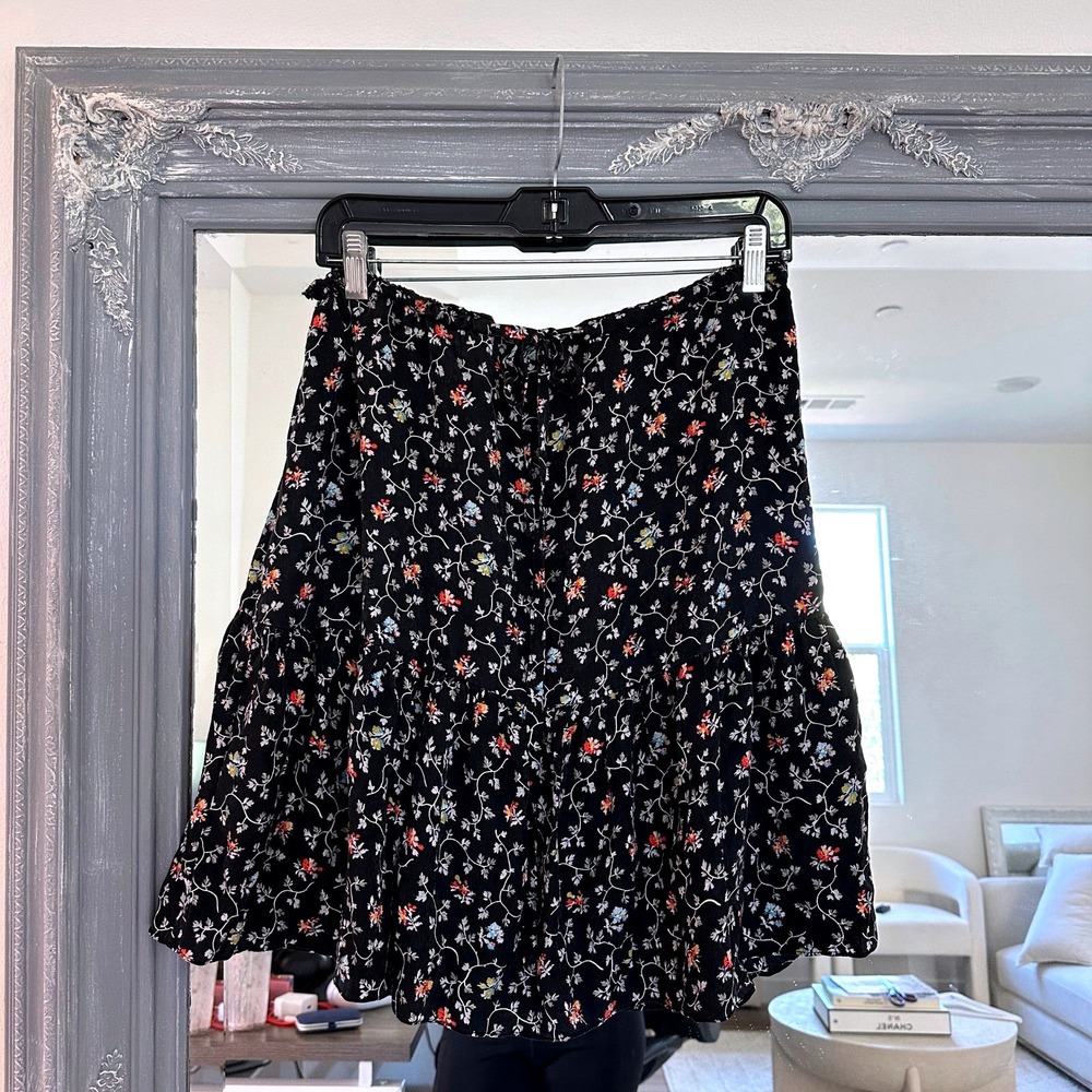 Rebecca Taylor Silk Floral Peasant Mini Skirt Tiered Ruffle cottagecore boho L